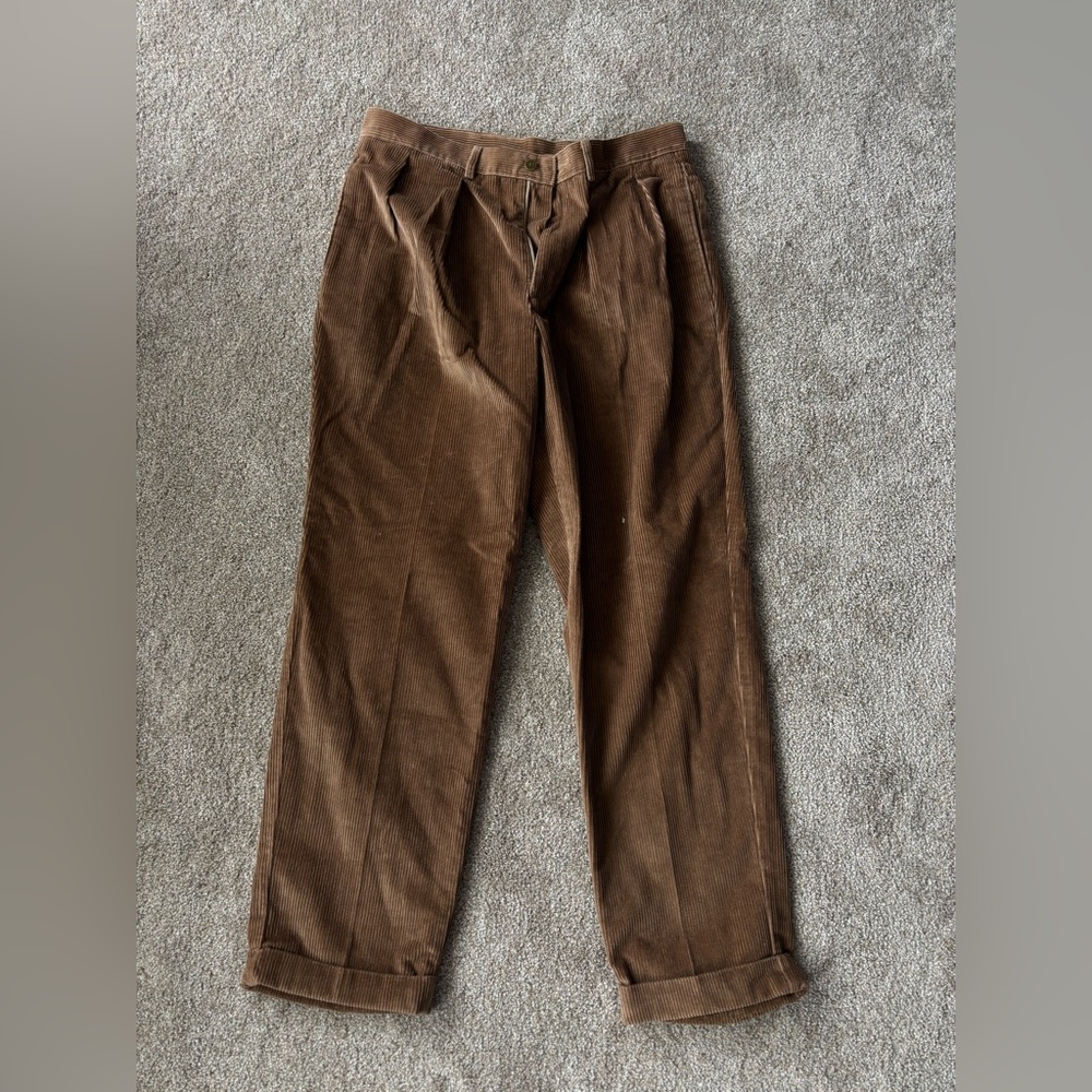 Men's Brown Corduroy Pants - Classic Pleated Trousers